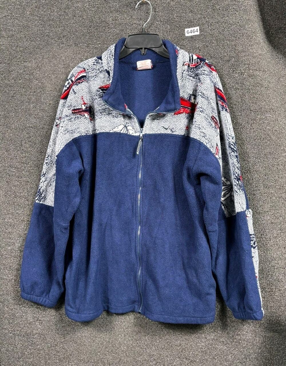 Vintage Northern Lifestyles Jacket Mens Large Blue Boat Nautical Fleece Zip 90s